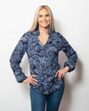 Snoskins Printed Crinkle Mesh Sweetheart Button Blouse 89631-F24