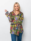 Snoskins Printed Crinkle Mesh V-Neck top 89532-F25
