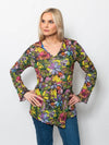 Snoskins Printed Crinkle Mesh V-Neck top 89532-F25