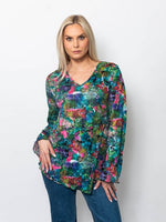 Snoskins Printed Crinkle Mesh V-Neck top 89532-F25