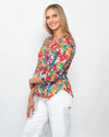 Snoskins Printed Crinkle V Neck Button Shirt 89726-26