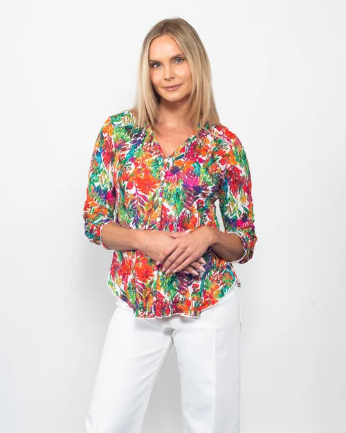 Snoskins Printed Crinkle V Neck Button Shirt 89726-26