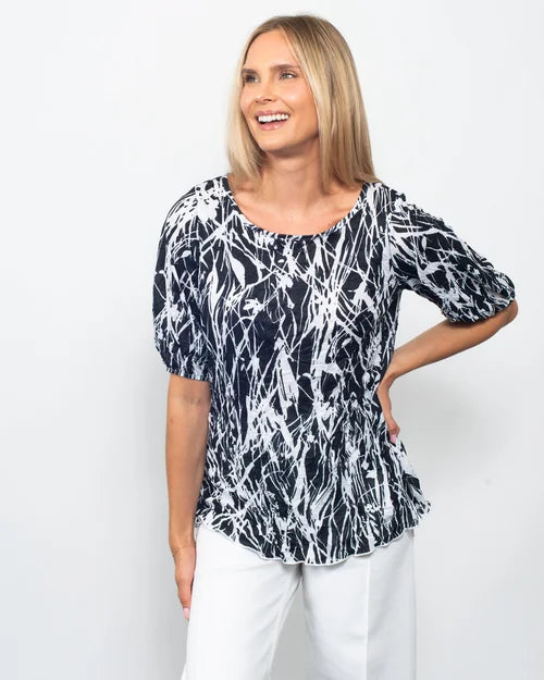 Snoskins Printed Crinkle Bubble Sleeve Top 89727-26