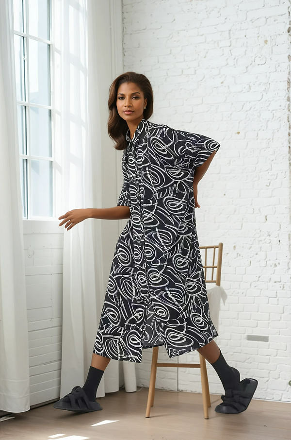 Simply Vanite Dress 90193-5 black/circles shirt/ duster
