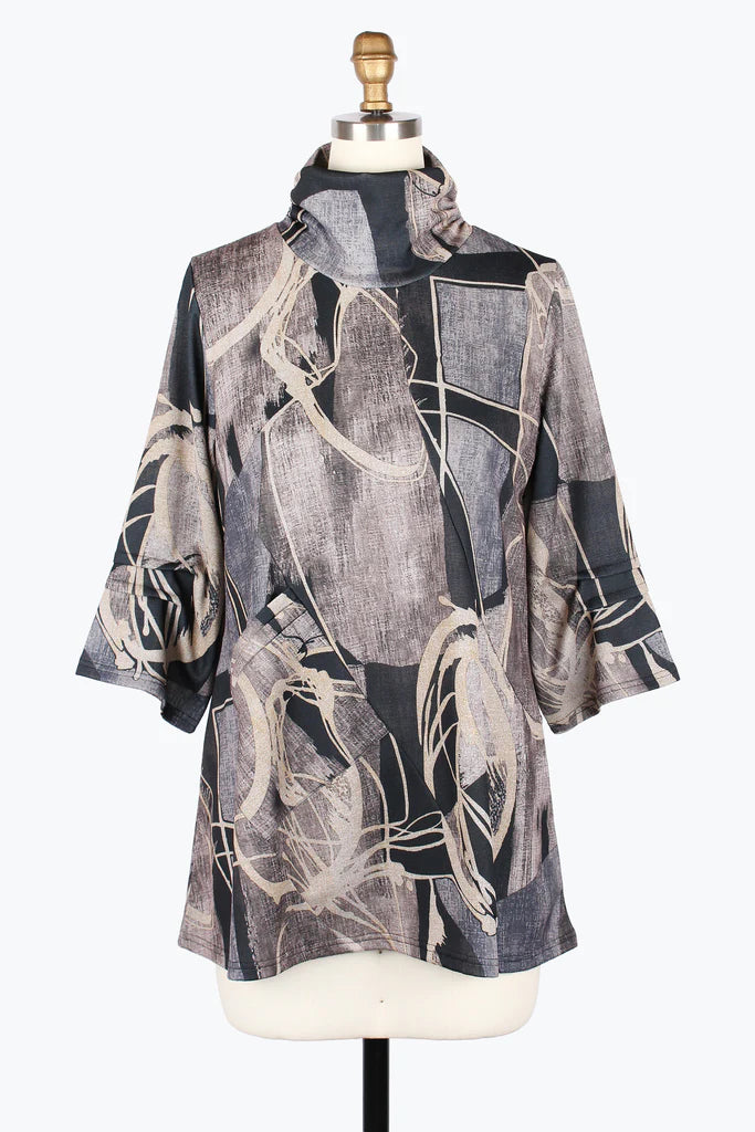 Damee 9232-TPE ABstract Painting Turtleneck Tunic F25