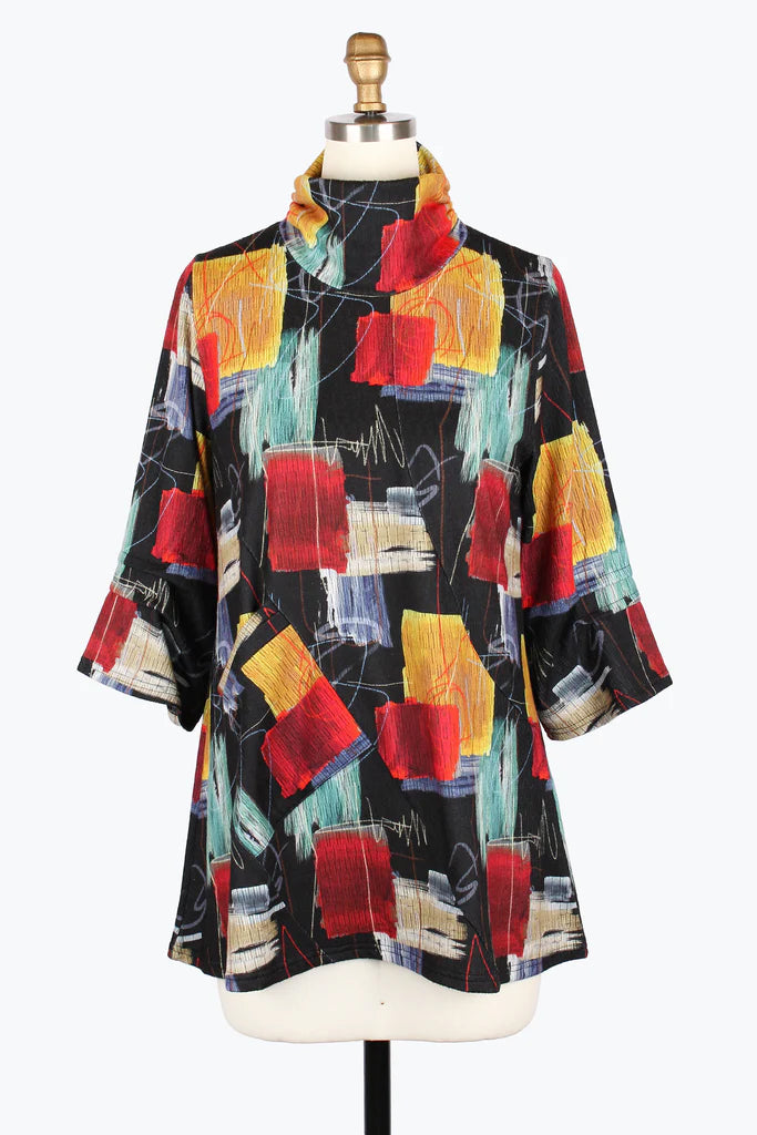 Damee 9233-MLT Brushstroke Art Turtleneck Tunic F25