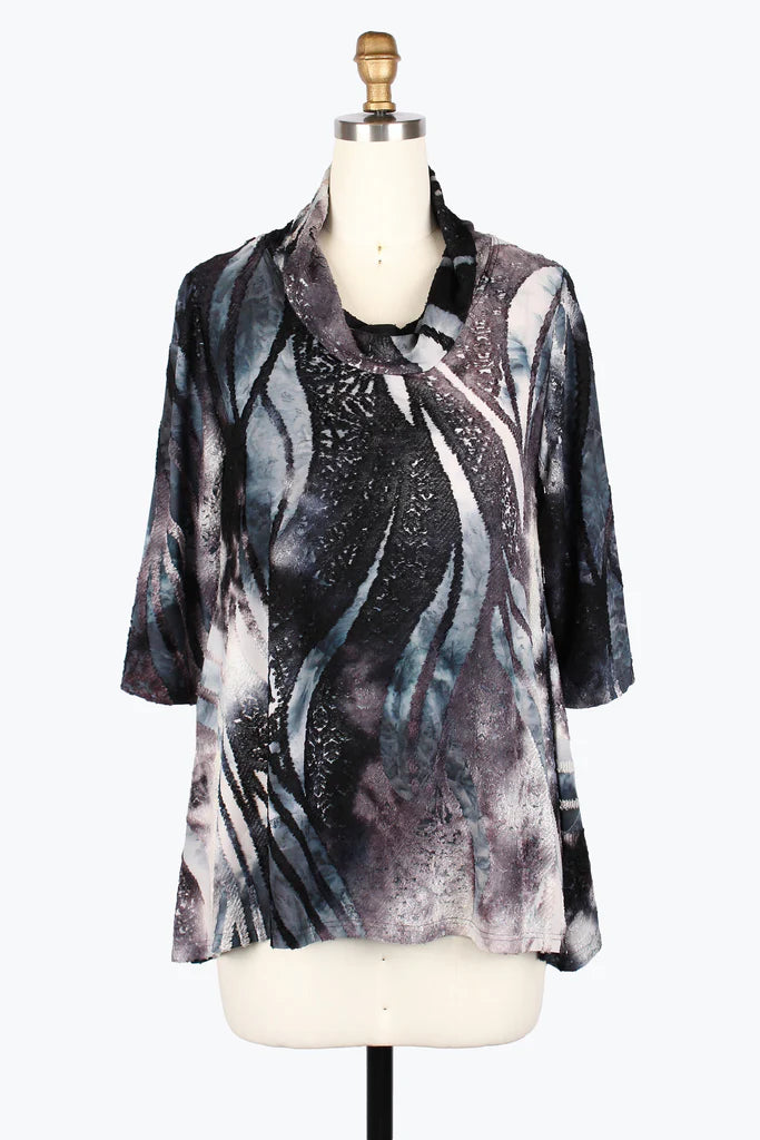 Damee 9234-NVY Wavy Burnout Jersey Tunic F25