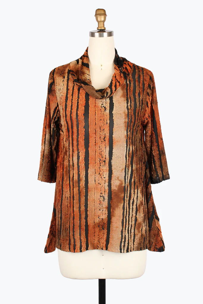 Damee 9235-BRN Striped Burnout Jersey Tunic F25