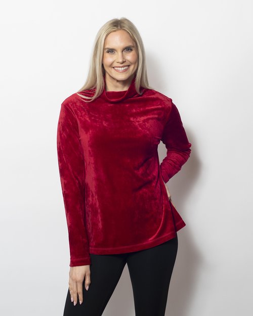 Snoskins Plush Microfleece V-Neck Pullover oversized fit, high low shaped hem Contrast Trim 82619-24F (Copy)