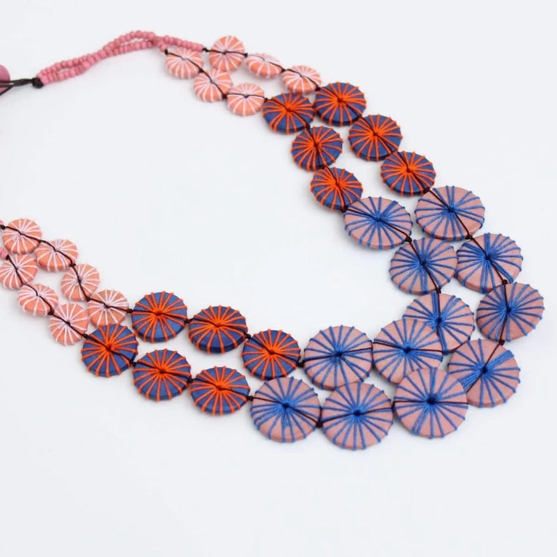 Sylca Blue and Peach Double Strand Kalei Necklace Style BP21N06