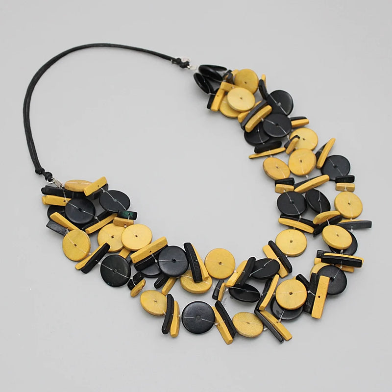 Sylca Yellow and Black Triple Strand Elaine Statement Necklace Style BP21N18