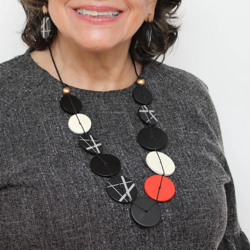 Sylca Black Alida Circle Statement Necklace BP25N24 BLACK