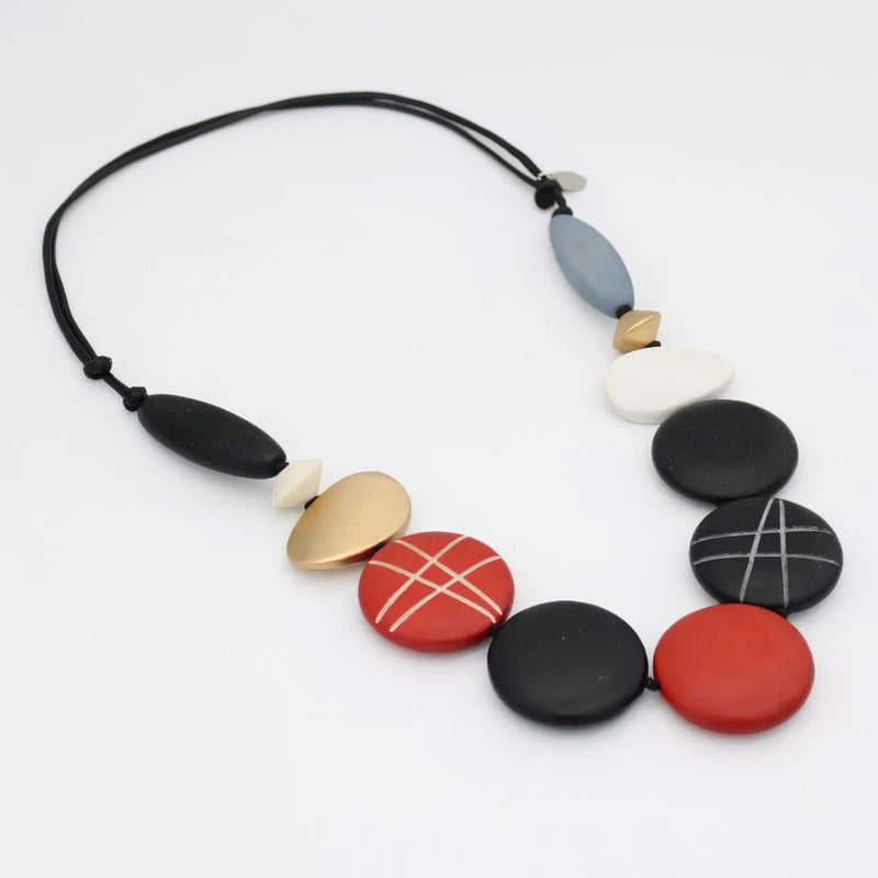Sylca Black Carved Bead Carla Necklace BP25N27