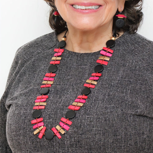 Sylca Black and Red Sabrina Petite Bead Necklace BP25N28 BLACK