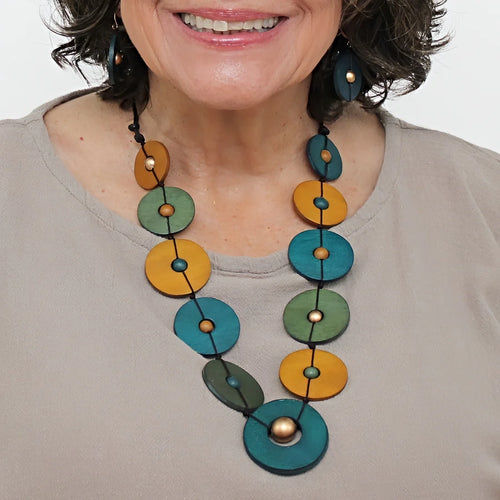 Sylca Teal Wood Unity Necklace BP25N31 TEAL