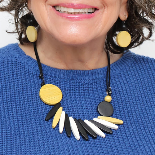 Sylca Chartreuse Wood Fringe Necklace  BP25N32 CHARTREUSE