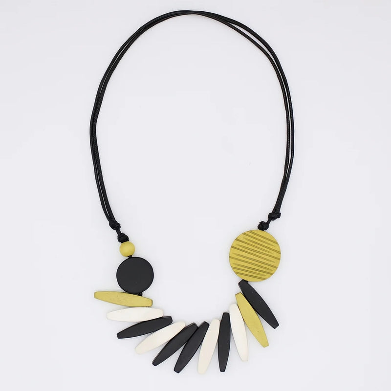Sylca Chartreuse Wood Fringe Necklace  BP25N32 CHARTREUSE