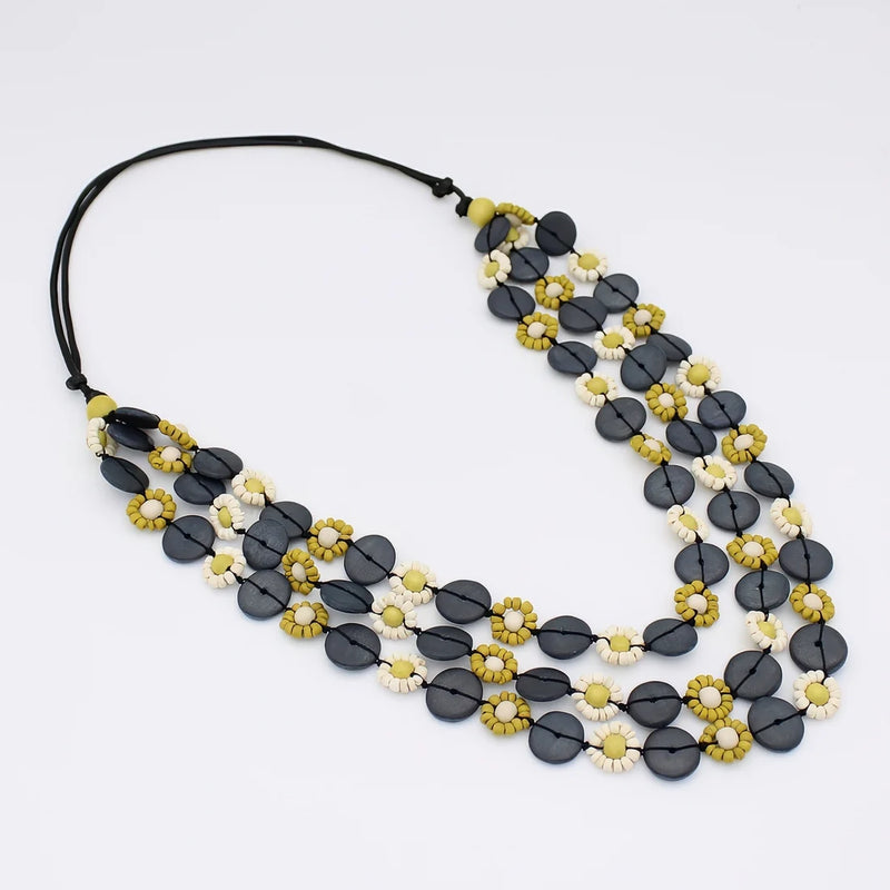 Sylca Chartreuse Petite Daisy Triple Strand Necklace BP25N33 CHARTREUSE