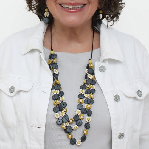 Sylca Chartreuse Petite Daisy Triple Strand Necklace BP25N33 CHARTREUSE