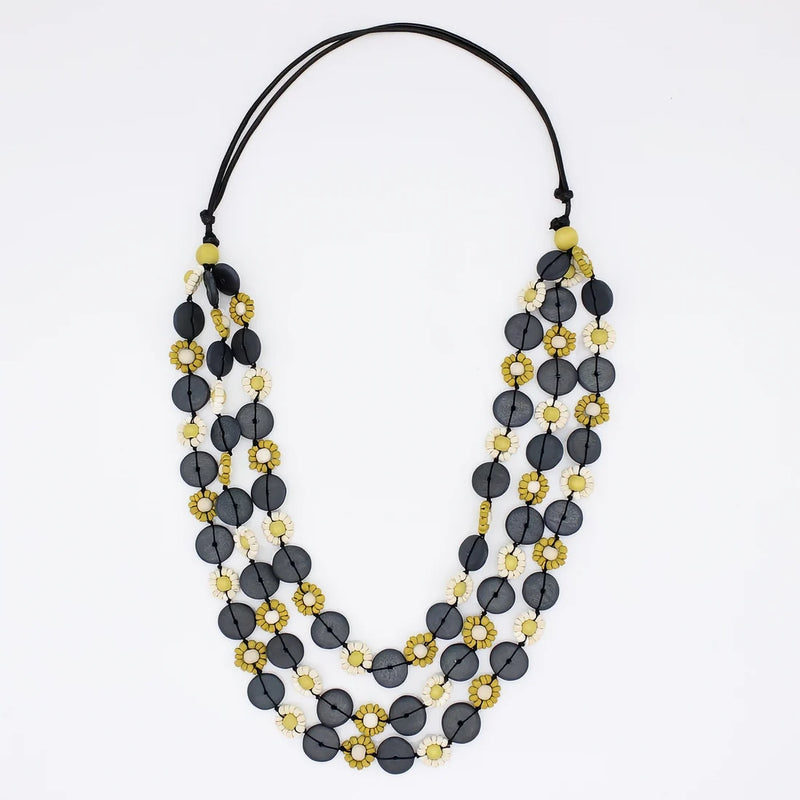 Sylca Chartreuse Petite Daisy Triple Strand Necklace BP25N33 CHARTREUSE