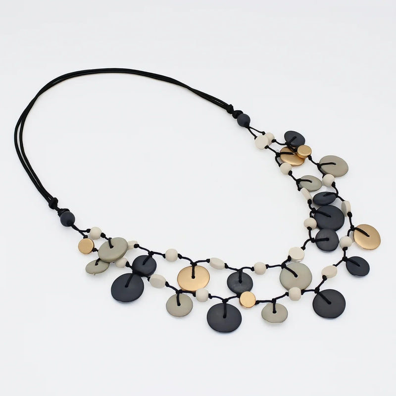 Sylca Gray Juliette Drop Double Strand Necklace BP25N34