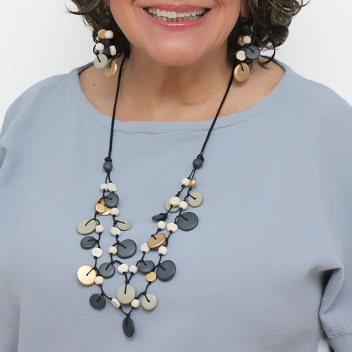 Sylca Gray Juliette Drop Double Strand Necklace BP25N34