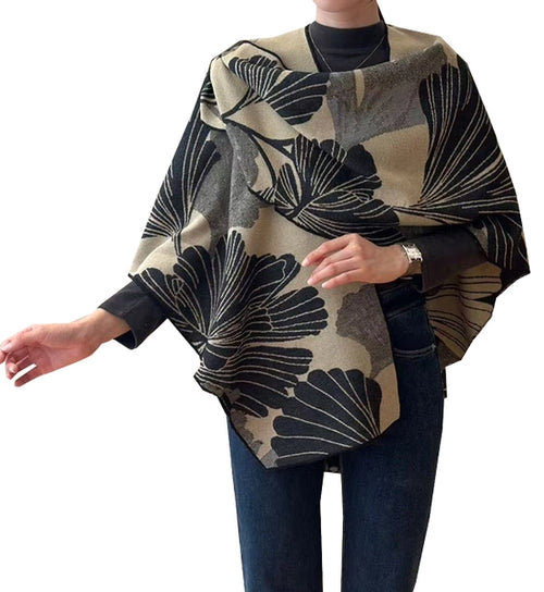 Winding River WrapBlack / Tan Large Ginkgoes Reversible Loop Wrap