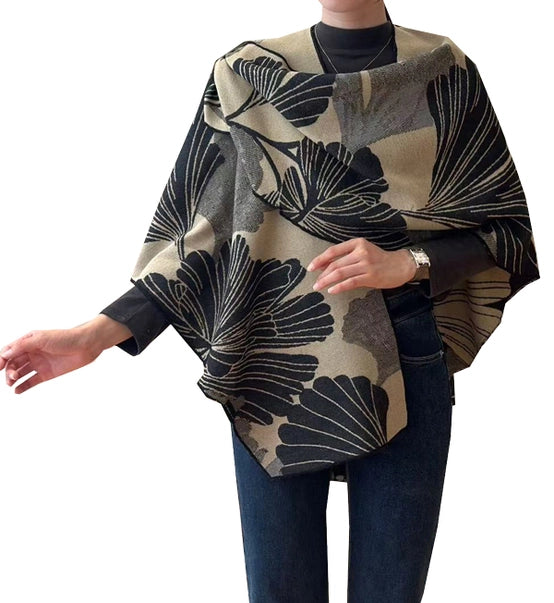 Winding River WrapBlack / Tan Large Ginkgoes Reversible Loop Wrap – IBHANA