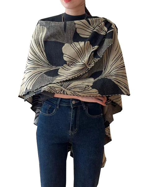 Winding River WrapBlack / Tan Large Ginkgoes Reversible Loop Wrap – IBHANA