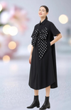 Simply Vanite Dress Black Dress shirt with Bow, White Dress with Bow