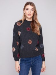 Charlie B Mock Neck Sweater With Floral Embroidery C2689E 433C F25