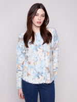 Charlie B Reversible Printed Plush Sweater With Frayed Edges C2735R 918A F25