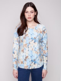 Charlie B Reversible Printed Plush Sweater With Frayed Edges C2735R 918A F25