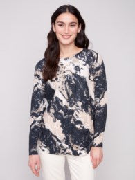Charlie B Printed Rounded Hem Sweater C2818P 464A F25