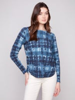 Charlie B Printed Boat Neck Sweater With Side Buttons C2871P 464A F25