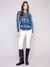 Charlie B Printed Boat Neck Sweater With Side Buttons C2871P 464A F25