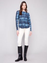Charlie B Printed Boat Neck Sweater With Side Buttons C2871P 464A F25