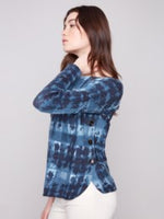 Charlie B Printed Boat Neck Sweater With Side Buttons C2871P 464A F25