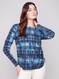 Charlie B Printed Boat Neck Sweater With Side Buttons C2871P 464A F25