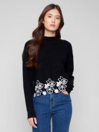 Mock Neck Sweater With Floral Lace Hem C2898 368C F25