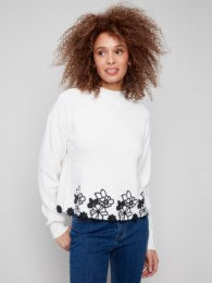 Mock Neck Sweater With Floral Lace Hem C2898 368C F25