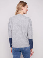 Charlie B Crew Neck Sweater With Contrast Details - Heather Grey C2928