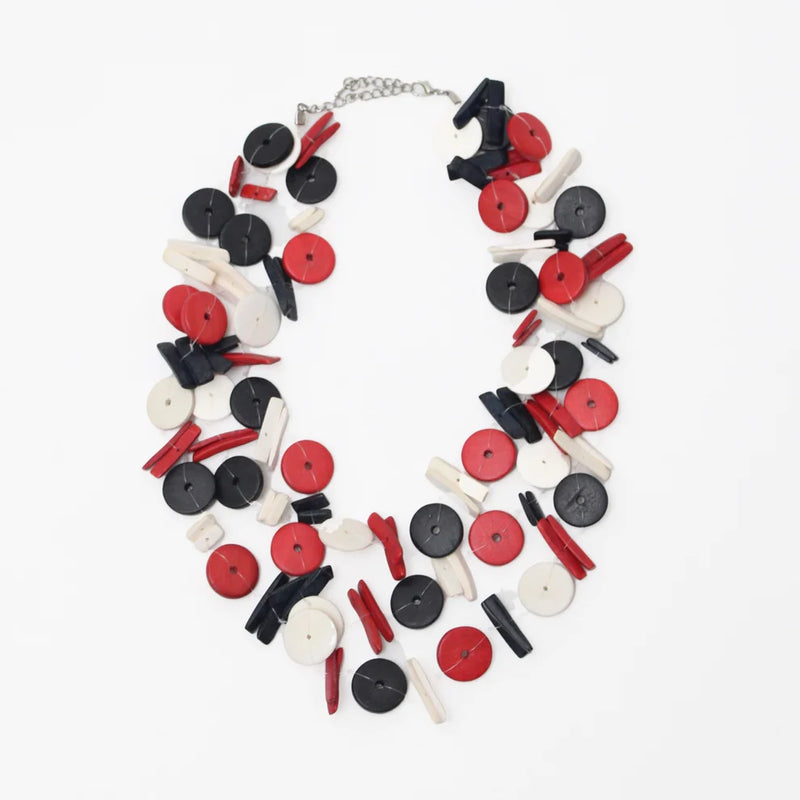 Sylca Red and Black Triple Strand Elaine Statement Necklace Style BP21N18