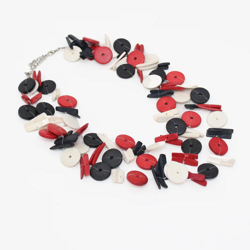 Sylca Red and Black Triple Strand Elaine Statement Necklace Style BP21N18
