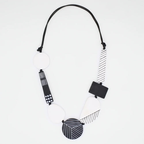 Sylca Black and White Vespera Geometric Statement Necklace LS25N28 BLACK