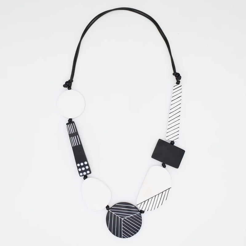 Sylca Black and White Vespera Geometric Statement Necklace LS25N28 BLACK