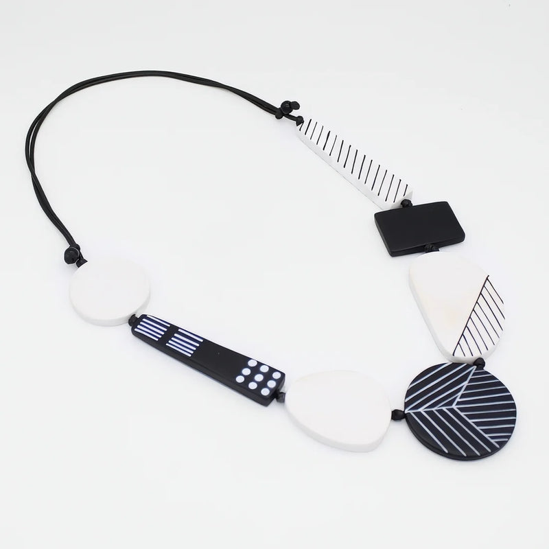 Sylca Black and White Vespera Geometric Statement Necklace LS25N28 BLACK