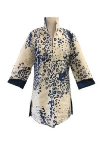 Grace Chuang Jacket JA 1417-2596 Long black leopard or blue leopard print