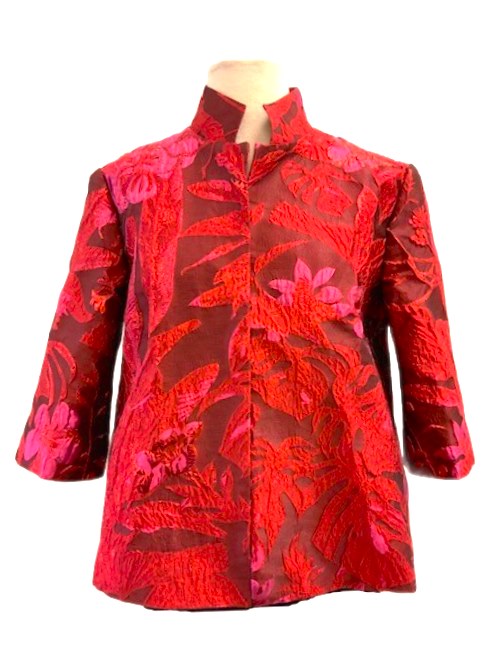 Grace Chuang Short mandarin collar red floral print JB 1661 F24