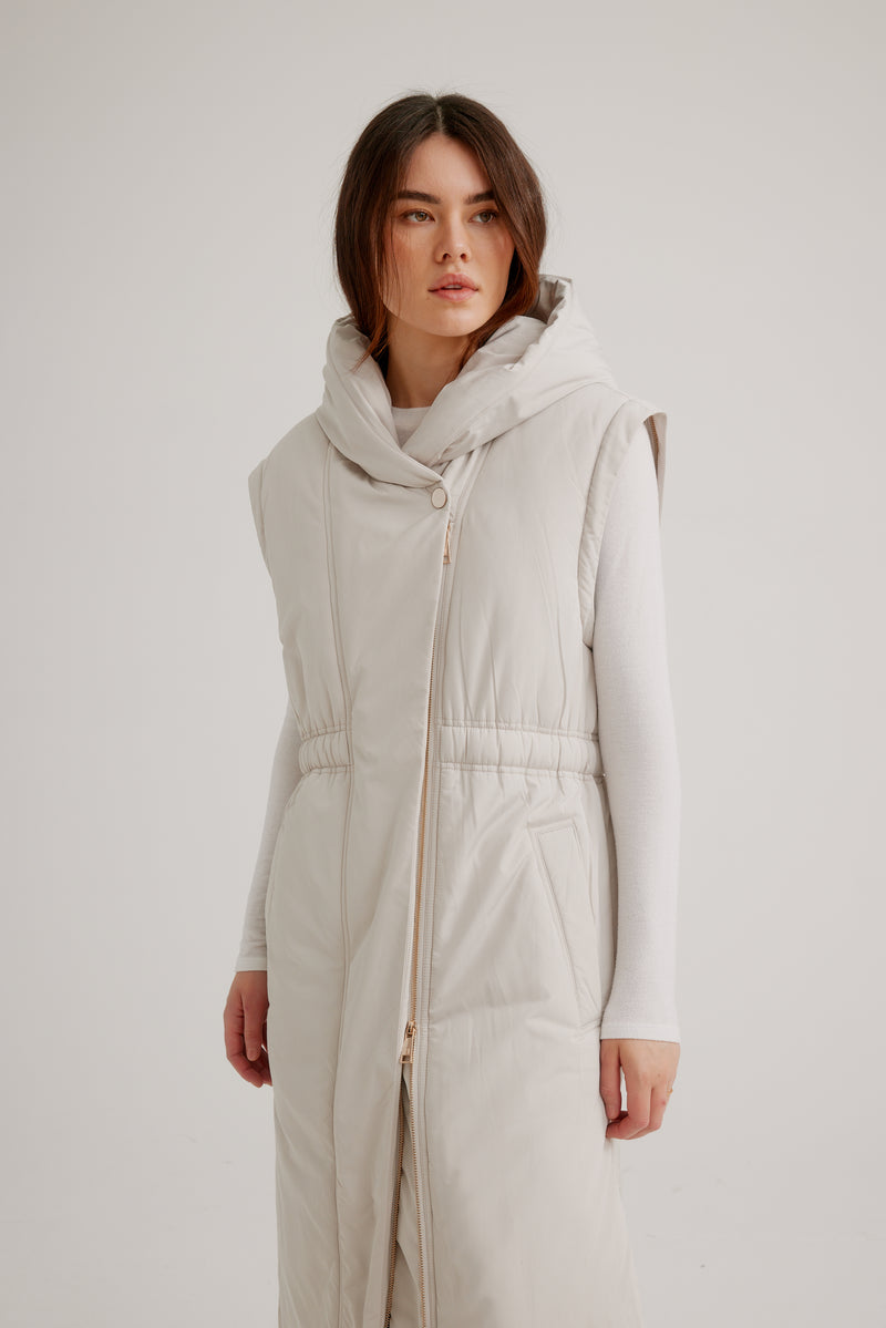 Nikki Jones Asymmetric Zip Front Coat with Elasticized Waist, Side Slit Hem and Detachable Sleeves K5500RO-332
